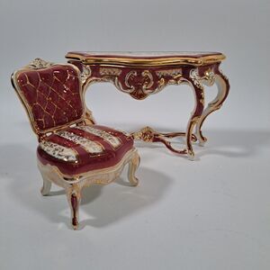 RARE Espania Trinket Box Chair Table Red Gold READ Rocco Baroque Style French